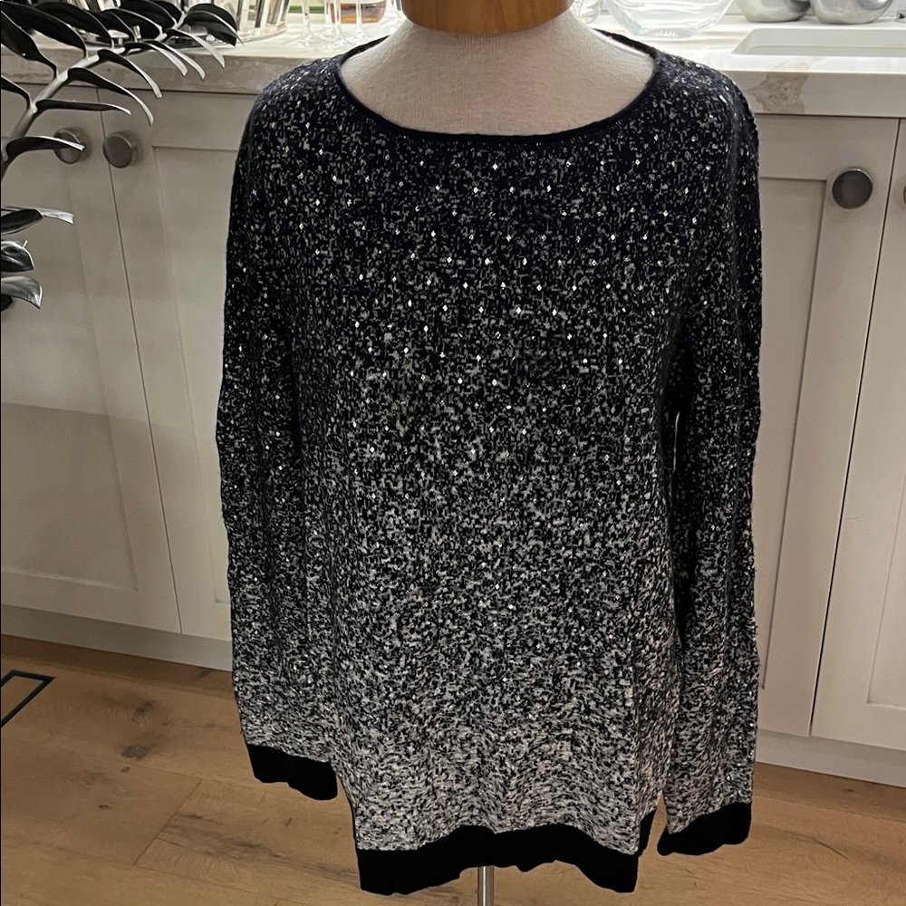Marc Cain Monochrome Knit Wool blend long sleeve Sweater, black & silver